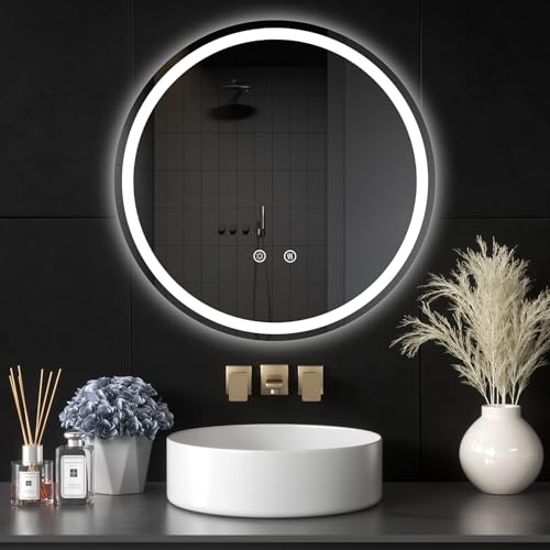 LED Bathroom Mirror with Lights, 32" Round Mirror for Bathroom,Wall Mounted Makeup Mirror, Dimmable, Anti-Fog, Shatter-Proof Tempered Glass, 3-Color Light, Memory Function, UL Listed - size: 32"L x 32"W
