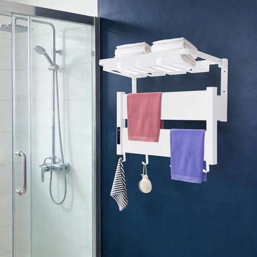 Electric Heated Towel Warmer Rack w/LED Touch Screen, Wall-Mounted Foldable Heated Towel Rack w/95-158℉ Temperature Adjustments ＆ 0-2h Timer for Bathroom Shower Hot Tub (White, Foldable) - color: White, size: Foldable