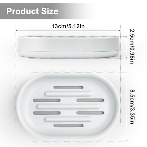 Topsky 2 Pack Soap Dish for Shower, Sink, Bathtub, Oval Plastic White Soap Bar Holder with Drain, Easy to Clean, Durable - color: White.