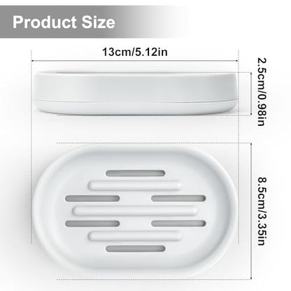 Topsky 2 Pack Soap Dish for Shower, Sink, Bathtub, Oval Plastic White Soap Bar Holder with Drain, Easy to Clean, Durable - color: White.