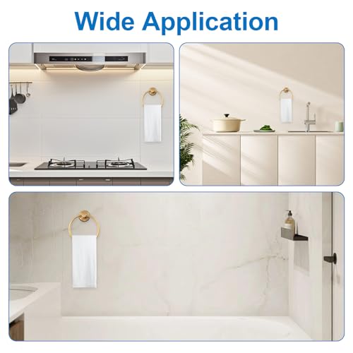 INCREWAY 1Pc Gold Stainless Steel Suction Cup Towel Ring, Wall Mounted Rotating Disc for Air Release No Drill Bathroom Hand Towel Holder Removable Rustproof Hardware for Glass Tile Smooth Surface