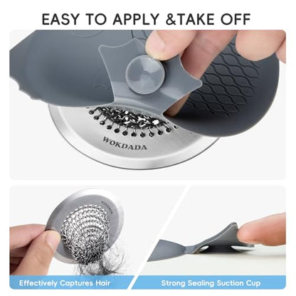 Shower Hair Drain Catcher & Bathtub Drain Stopper Set, 4.4" | Reversible Flip Clean, Anti-Clog Mesh, Fast Drainage, Anti-Slip Base, Rust-Proof, for Bathtub & Shower Drains, Patented - color: Gray Silver