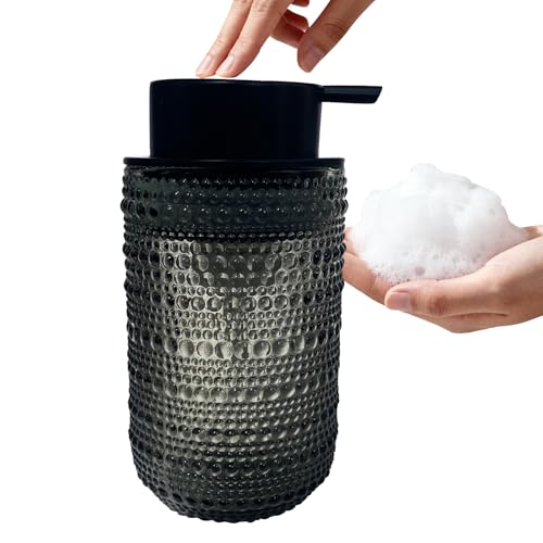 Foaming Soap Dispenser, Refillable Clear Glass Pump Bottle, 13.5 Fl Oz Vintage Foam Dispenser with Black Pump, Multi-Use for Bathroom Kitchen Hand Soap & Lotion, Modern Home Decor (Grey) - color: Gray