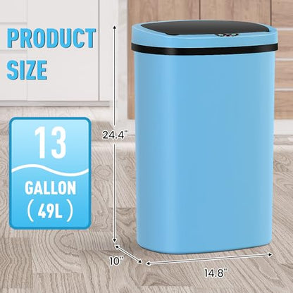 13 Gallon Automatic Kitchen Trash Can with Lid, Touchless Motion Sensor Garbage Can - Hygienic, Odor Control, Waterproof Waste Bin for Kitchen Bathroom Bedroom Office (50L), PP Plastic, Blue - color: Blue