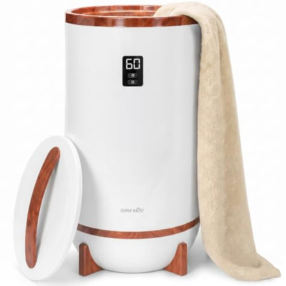 SereneLife Towel Warmer Bucket Style – Portable Blanket Heater with Fragrant Disc Holder, LED Display and Adjustable Timer, Holds 2 Large Towels, Auto Shut-Off, Bathroom Towel Warmer (Cherry) - color: Cherry