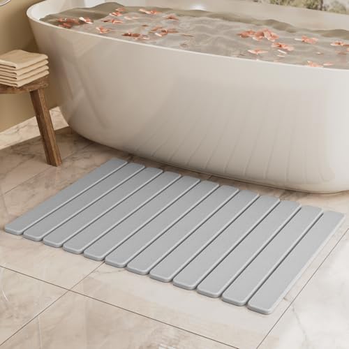 Large Stone Bath Mat 31.5 x 19.7in, Diatomaceous Earth Mat for Bathroom | Quick Dry, Super Absorbent, Non Slip, Dish Drying Mat for Kitchen Counter, Light Gray - color: Light Gray, size: 31.5" x 19.7" (Rectangular)