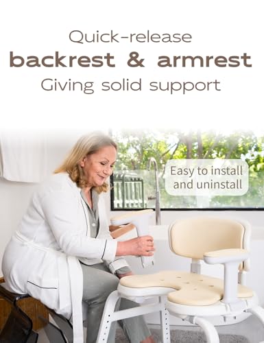 U-Shaped Shower Chair, Modular Arms & Back, 300 lb, Beige | Soft EVA padding, adjustable height, non-slip feet, tool-free setup, and a warm home-friendly look - color: Beige