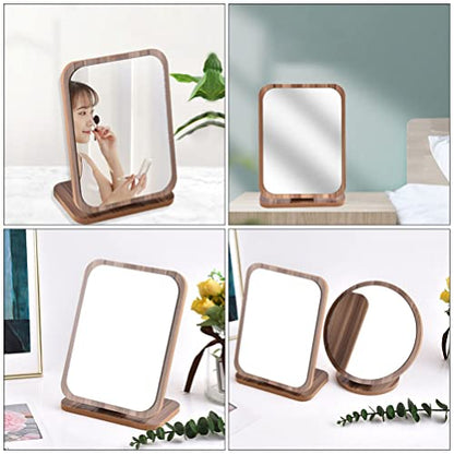 Beaupretty Fold Down Desk Vanity Makeup Mirror Makeup Mirror with Stand Wooden Desktop Folding Table Desk Countertop Bathroom Make Up Foldable Desk Table