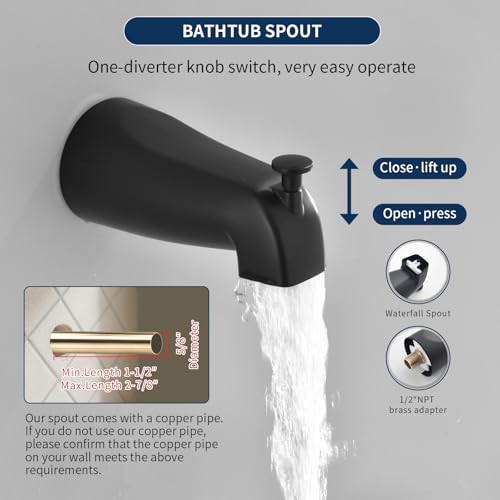 2 Handle Shower Faucet Set with Tub Spout and Shower Head Combo, Matte Black, Wall Mounted, 2 Handles, Brass, Complete Bathtub Shower Trim Kit - color: Matte Black