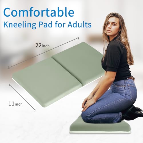 JJGoo Bath Kneeler with Elbow Rest Pad Set, 1.5 inch Kneeling Pad Mat for Bathtub Baby Bathing Parents, Painless Foam Mat with Toy Organizer Pockets, Non-Slip for Baby and Toddler Bathing - color: Green