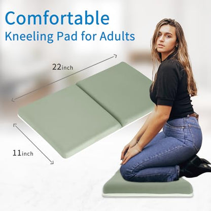 JJGoo Bath Kneeler with Elbow Rest Pad Set, 1.5 inch Kneeling Pad Mat for Bathtub Baby Bathing Parents, Painless Foam Mat with Toy Organizer Pockets, Non-Slip for Baby and Toddler Bathing - color: Green
