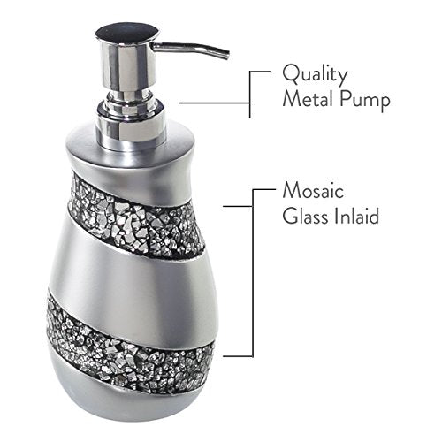 Creative Scents Mosaic Glass 4 Pc. Silver Resin Bathroom Accessories Set | Includes Soap Dispenser, Toothbrush Holder, Tumbler Cup & Soap Dish