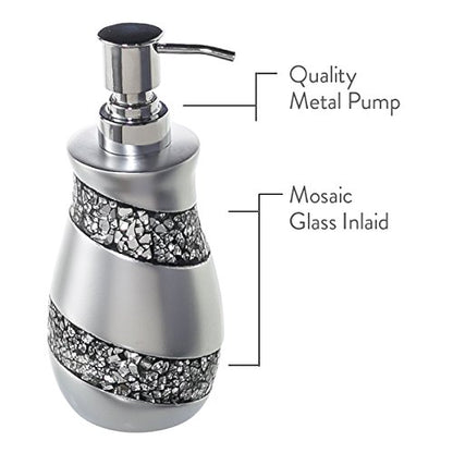 Creative Scents Mosaic Glass 4 Pc. Silver Resin Bathroom Accessories Set | Includes Soap Dispenser, Toothbrush Holder, Tumbler Cup & Soap Dish