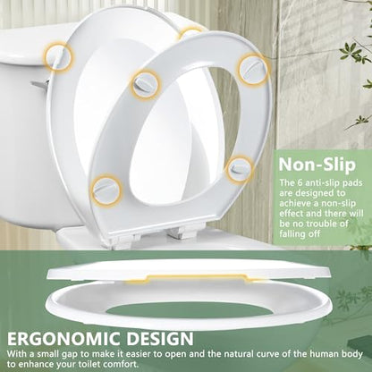 Angol Shiold Round Toilet Seat - Slow Close Hinges, Ergonomic Design with Grip-Tight Bumpers, Safe Easy-Clean PP Material (White, 16.5" Round) - color: White, size: Round 16.5‘’