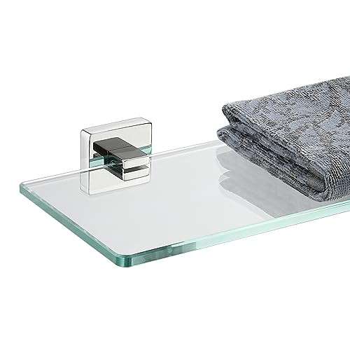 JQK Bathroom Glass Shelf Chrome, Tempered Glass Shower Storage 12 by 5 inches, 304 Stainless Steel Polished Chrome Wall Mount, TGS201L12-CH - color: Polished Chrome, size: 12 Inch