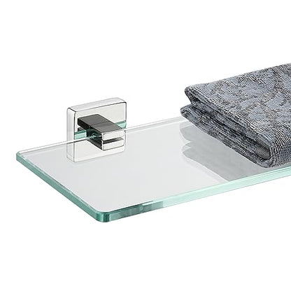 JQK Bathroom Glass Shelf, Floating Tempered Glass Shower Storage 16 by 5 inches, 304 Stainless Steel Polished Chrome Wall Mount, TGS201L16-CH - color: Polished Chrome, size: 16 Inch