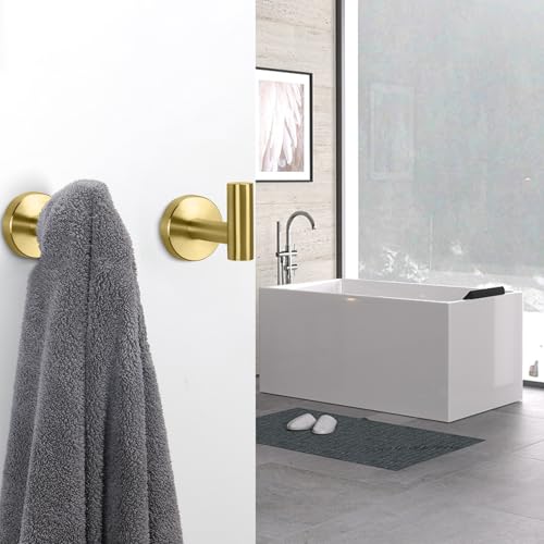 NearMoon Bath Towel Hooks- SUS 304 Stainless Steel Robe Hook Holder, Heavy Duty Coat Hook for Bathroom Livingroom Hotel Kitchen Garage, Wall Mounted (Brushed Gold, 3 Pack) - color: Brushed Gold, size: 3 Pack