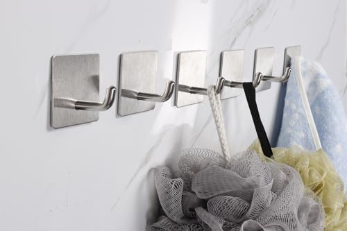 Bath Towel Hooks -10 Pack Strong Self Adhesive Coat/Clothes Hooks, No Drilling Sticky Hooks, Heavy Duty 304 Stainless Steel Shower Wall Hook for Bathroom Kitchen Bedroom(Brushed Nickel) - color: Brushed Nickel-10