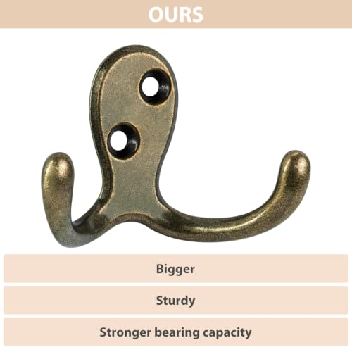 Homanu 14 Pack Coat Hooks, Heavy Duty Double Prong Coat Hooks Wall Mounted with 28 Screws, No Rust Antique Brass Metal Wall Hooks for Hanging Towel, Coat, Bag, Hat, Cup, Key - color: 14 Pcs Antique Brass