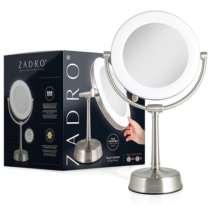 Zadro 12" Lexington LED Lighted Makeup Mirror with Magnification & Infinity Dimmer Touch Pad (Large | 12" x 20.75" | 10X/1X, Chrome) - color: Chrome