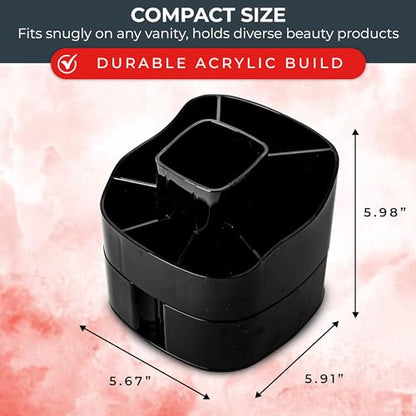 Masirs Small 360 Rotating Makeup Organizer, 5 Compartments, Square Black | Small 360 Rotating Makeup Organizer, 5 Compartments, Acrylic Mini Lazy Susan, Vanity Bathroom Counter, Square Black - color: Square Black