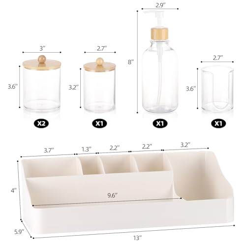 Bathroom Organizers and Storage - 3 Pcs Qtip Holder 1 Set Mouthwash Dispenser with Cup Electric Toothbrush and Toothpaste Holde for Bathroom Accessories Organization Counter Vanity Storage