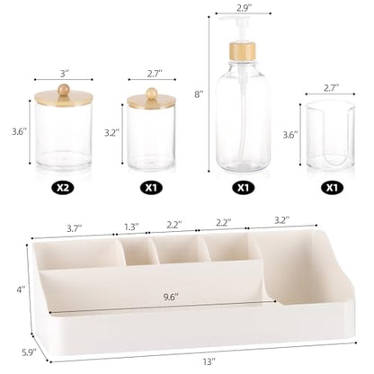 Bathroom Organizers and Storage - 3 Pcs Qtip Holder 1 Set Mouthwash Dispenser with Cup Electric Toothbrush and Toothpaste Holde for Bathroom Accessories Organization Counter Vanity Storage