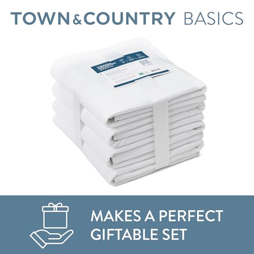 Town & Country Basics 4-Piece Waffle Woven Terry Stripe Bath Towel Set, 30x56-Inch, 100% Cotton, Quick Dry, White - color: White