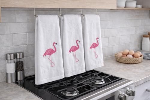 Flamingo 3-Pack Fingertip Hand Towels. Ultra Soft Premium Terry Velour. Highly Absorbent, Quick Dry. Guest Towels - color: Flamingo