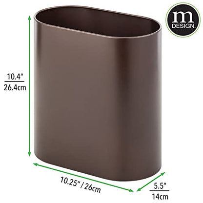 mDesign Slim Pill-Shaped Metal 1.98 Gallon/7 Liter Recycle Trash Can Wastebasket, Garbage Container Bin - Bathroom, Kitchen, Bedroom, Office - Durable Stainless Steel, Mirri Collection, Bronze - color: Bronze
