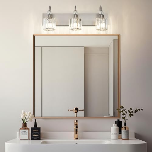 Ralbay Brushed Nickel Vanity Light for Bathroom Crystal 3-Light Modern Bathroom Light Fixtures - color: Round-Brushed Nickel, size: 3-light