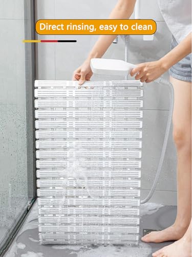 Bath Tub Shower Mat, 31 x 20 Inch, TPE Machine Washable Bathtub Floor Liner Bathroom Non-Slip Mats, Suction Cups and Drain Holes, Easy to Cut