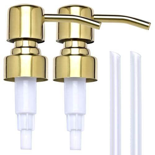 Gold Soap Dispenser Pump Replacement - 304 Stainless Steel Hand Liquid Soap and Lotion Dispenser Pumps Replacement for Regular Mouth Bottles, Standard 28/400 Neck Size,2 Pack - color: Shiny-gold, size: 2pcs