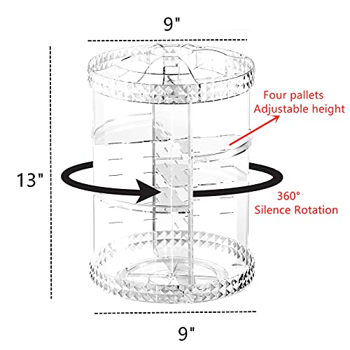 Cq acrylic Rotating Makeup Organizer,Adjustable Spinning Skincare Organizer for Vanity,Countertop,Clear Rotating Perfume Organizer,Bathroom Lazy Susan Organizers,Spin Beauty Product Storage Rack,1Pack - size: 4 Tier With Pattern