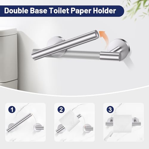 Brushed Nickel Bathroom Hardware Set, 4-Piece Towel Holder Set Include Double Bases Toilet Paper Holder,Towel Ring and 2 Towel Hooks Stainless Steel Wall Mounted Bathroom Hardware Accessories Set - color: Brushed Nickel, size: Set B