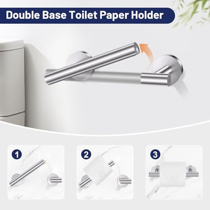 Brushed Nickel Bathroom Hardware Set, 4-Piece Towel Holder Set Include Double Bases Toilet Paper Holder,Towel Ring and 2 Towel Hooks Stainless Steel Wall Mounted Bathroom Hardware Accessories Set - color: Brushed Nickel, size: Set B