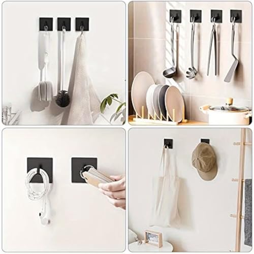 3PCS 3pcs Stainless Steel Sticky Hooks Matte Black Self Adhesive Waterproof Towel Hooks for Shower Walls Bathroom Kitchen, Black - color: Black