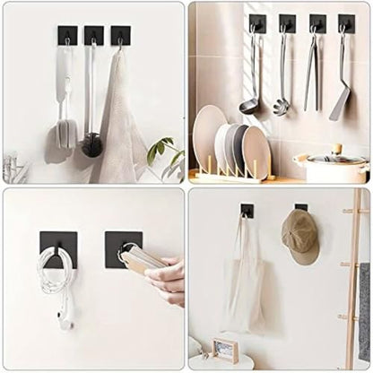 3PCS 3pcs Stainless Steel Sticky Hooks Matte Black Self Adhesive Waterproof Towel Hooks for Shower Walls Bathroom Kitchen, Black - color: Black