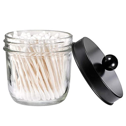 Amolliar Mason Jar Bathroom Accessories Set, 4Pcs Glass Bathroom Set, Black | Lotion Soap Dispenser, 2 Cotton Swab Holder, Toothbrush Holder, Rustic Farmhouse Bathroom Decor, Countertop Vanity Organizer - size: Black, style: Wide-mouth
