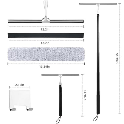 Toncoke 2 in 1 Window Squeegee, Shower Squeegee Window Cleaning Kit with Extension Pole Long Handle Squeegee for Shower Glass Floor Bathroom Home Outdoor, 12 inch Wide, Black