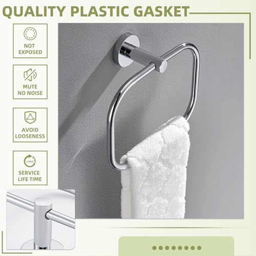 Square Hand Towel Ring for Bathroom Sink, Chrome, Wall Mounted | Rustproof Stainless Steel Towel Holder, 180° Swivel Ring for Easy Towel Access, Quiet & Smooth Rotating, Space-saving - color: Chrome