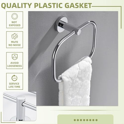 Square Hand Towel Ring for Bathroom Sink, Chrome, Wall Mounted | Rustproof Stainless Steel Towel Holder, 180° Swivel Ring for Easy Towel Access, Quiet & Smooth Rotating, Space-saving - color: Chrome