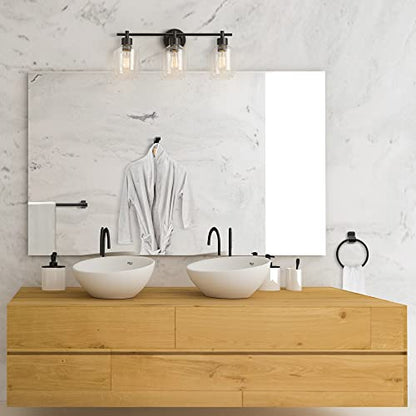 Globe Electric 65556 All-in-One 5-Piece Bathroom Set, Matte Black Finish, 3-Light Vanity with Clear Glass Shades, Towel Ring, Toilet Paper Holder, Robe Hook, and Towel Bar, Modern Bathroom Lighting - color: Matte Black, Clear Glass, 3-Light