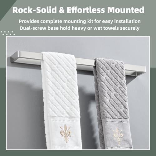 22.8" Towel Bar for Bathroom Shower, Brushed Nickel, Wall Mounted | 304 Stainless Steel, Rust-resistant Towel Holder for vanity, kitchen, Square Design with Hidden Screws, Heavy-duty Hang - color: Brushed Nickel