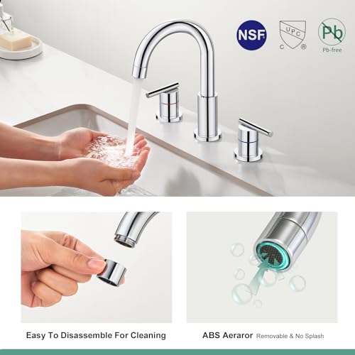 Faustina Chrome Bathroom Faucet,8 Inch Widespread Bathroom Faucets for Sink 3 Hole/Double-Handle 4 Inch 8 Inch Bathroom Faucet with Drain Assembly Stainless Steel Vanity Faucet Basin Mixer Tap - color: Chrome, style: Modern Widespread