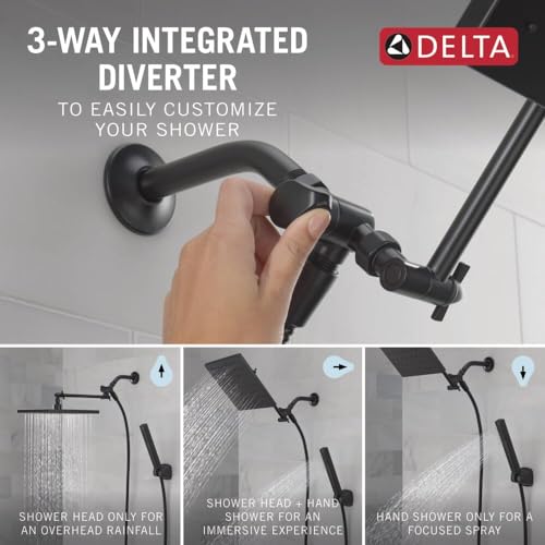 Delta Matte Black Rain Shower Head and Handheld Combo, 10-inch Square Shower Head Rainfall, Overhead Rain Showerhead, Matte Black 75527-BL - color: Matte Black