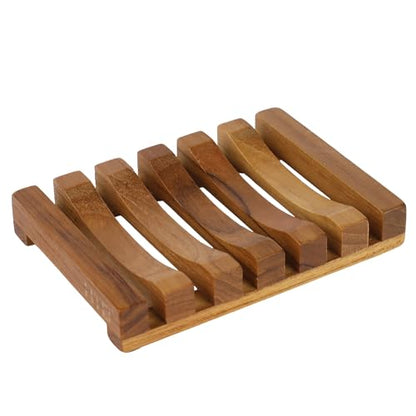 HTB Slotted Bar Soap Holder Teak Wood for Bathroom | Kitchen Wooden Sponge Holder, Self Draining Soap Dish for Shower, Sink, Bathroom, Bathtub, RV,Soap Saver Keep Soap Dry - color: 1pcs