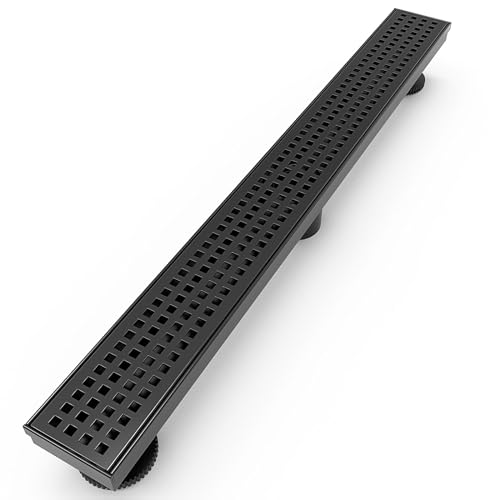 WEBANG 48 Inch Linear Shower Drain Rectangular Floor Drain with Accessories Square Hole Pattern Cover Grate Removable SUS304 Stainless Steel CUPC Certified Matte Black - color: Matte Black, size: 48 Inch
