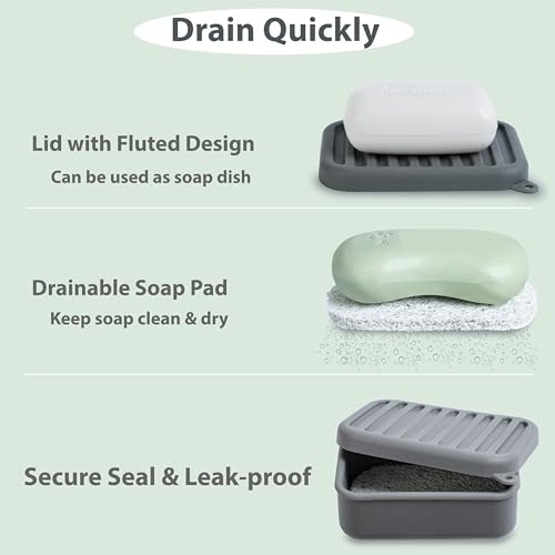 Portable Leakproof Travel Soap Case, Silicone Soap Case, Compact Soap Holder with Drainage Layer, Travel Soap Holder for Camping, Gym, Outdoor (Deep-Gray) - color: Deep-gray