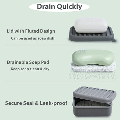 Portable Leakproof Travel Soap Case, Silicone Soap Case, Compact Soap Holder with Drainage Layer, Travel Soap Holder for Camping, Gym, Outdoor (Deep-Gray) - color: Deep-gray